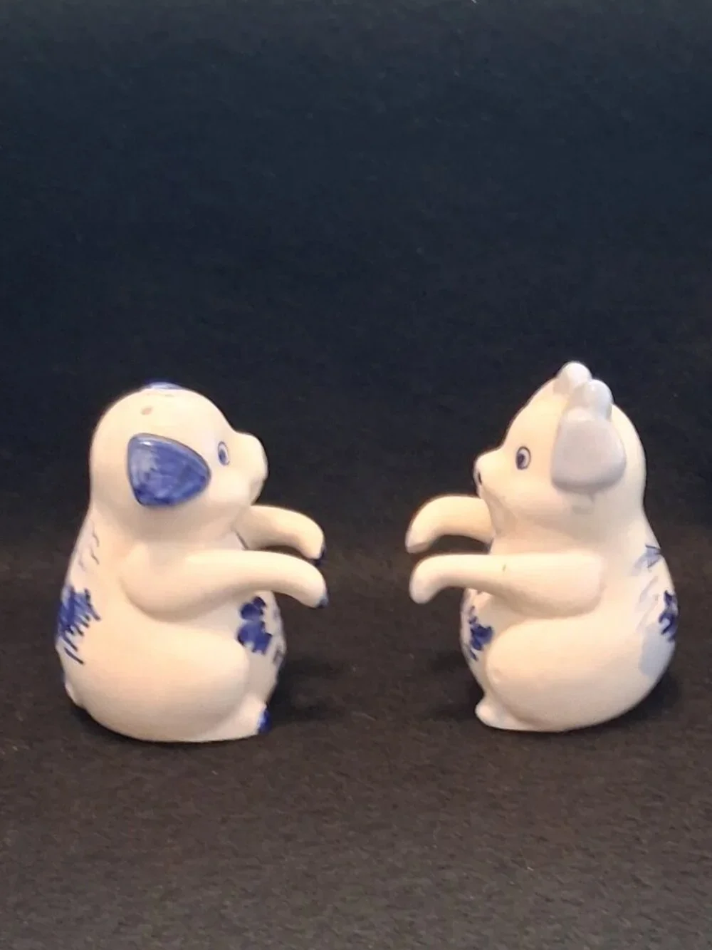 Vintage (1960s - 1980s) Delft Blue Pig Salt & Pepper Shakers Windmill Floral Set